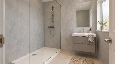 1 metra plats pelēks betona PVC dušas vannas sienas panelis